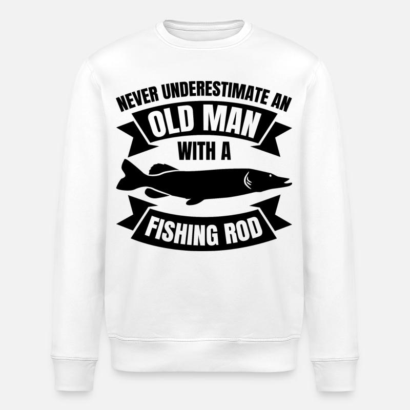 Never underestimate an old angler - Stanley/Stella ROLLER Unisex Organic Sweatshirt - white