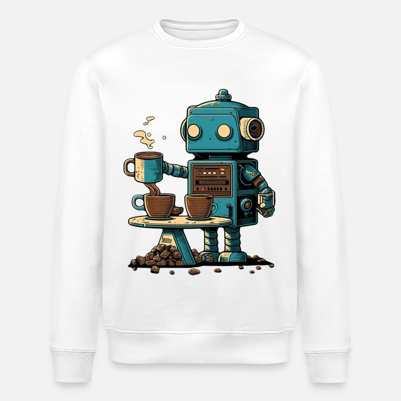 Blechroboter macht Kaffee - Stanley/Stella Unisex Bio-Sweatshirt ROLLER - Weiß