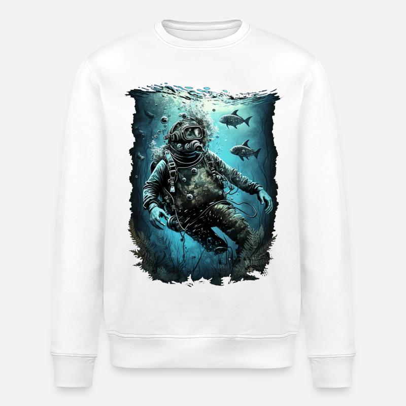 Plongeurs avec poisson - Sweat bio ROLLER Stanley/Stella Unisexe - blanc