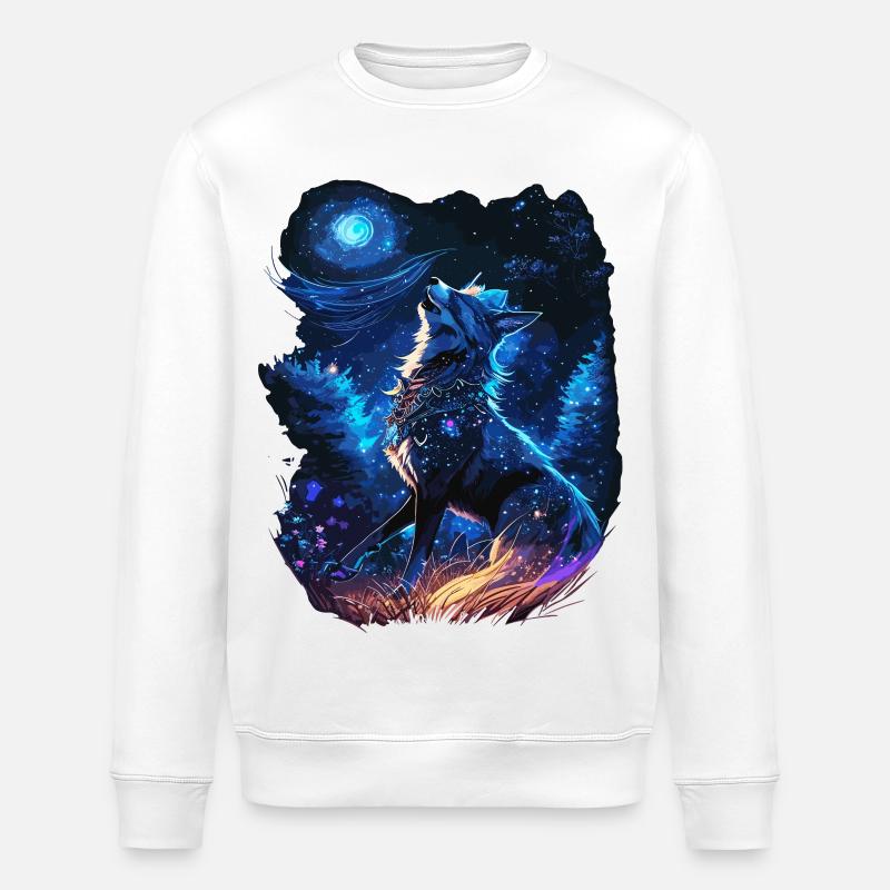 heulender Wolf in mystischer Natur - Stanley/Stella Unisex Bio-Sweatshirt ROLLER - Weiß