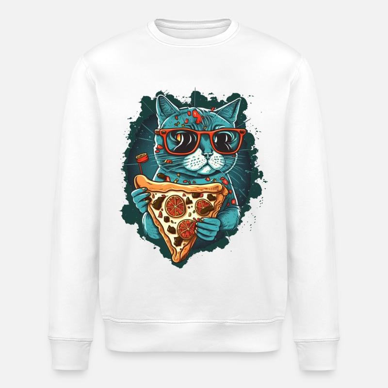 Chat avec des tranches de pizza - Sweat bio ROLLER Stanley/Stella Unisexe - blanc