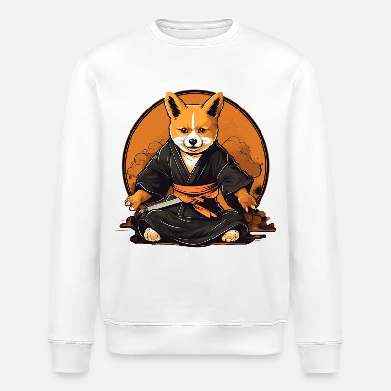 Ninja-Corgi Hund - Stanley/Stella Unisex Bio-Sweatshirt ROLLER - Weiß