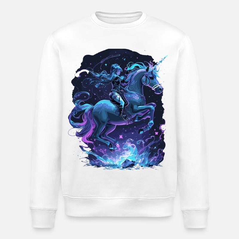 Mystisches Einhorn mit Reiterin - Stanley/Stella Unisex Bio-Sweatshirt ROLLER - Weiß