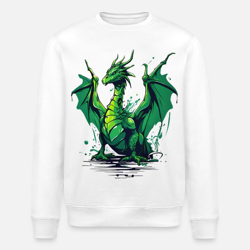 Grüner Drache - Stanley/Stella Unisex Bio-Sweatshirt ROLLER - Weiß