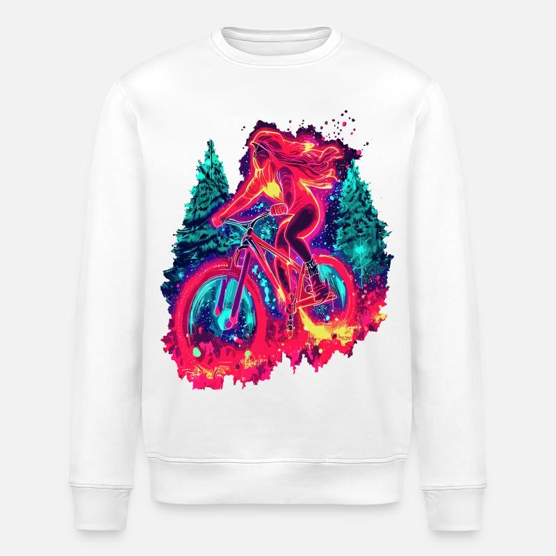 Synthwave Mountainbike Mädchen Waldfahrt - Stanley/Stella Unisex Bio-Sweatshirt ROLLER - Weiß