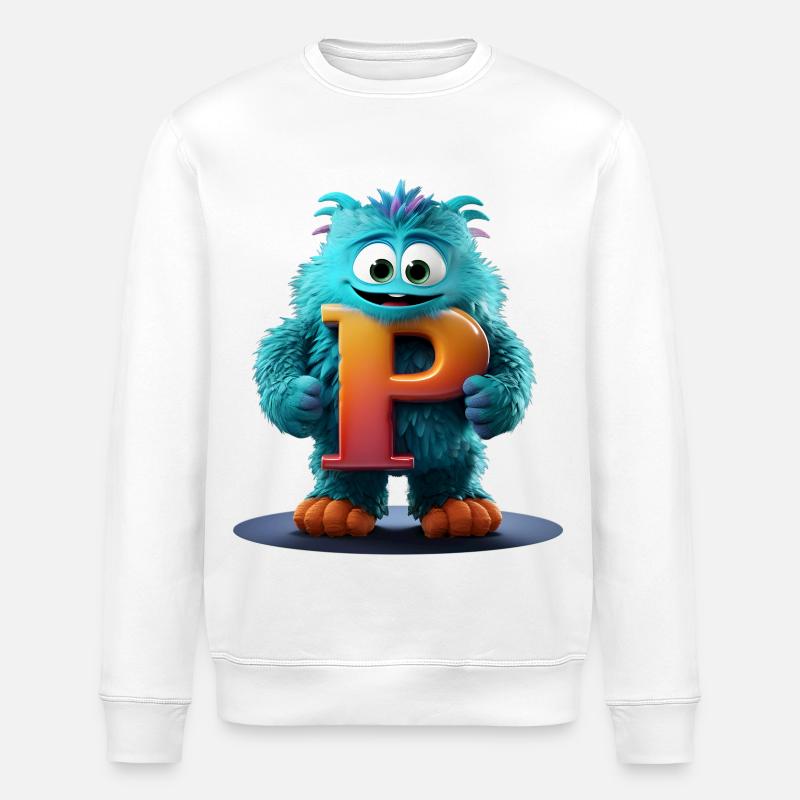 Monstre bleu avec P géant - Sweat bio ROLLER Stanley/Stella Unisexe - blanc