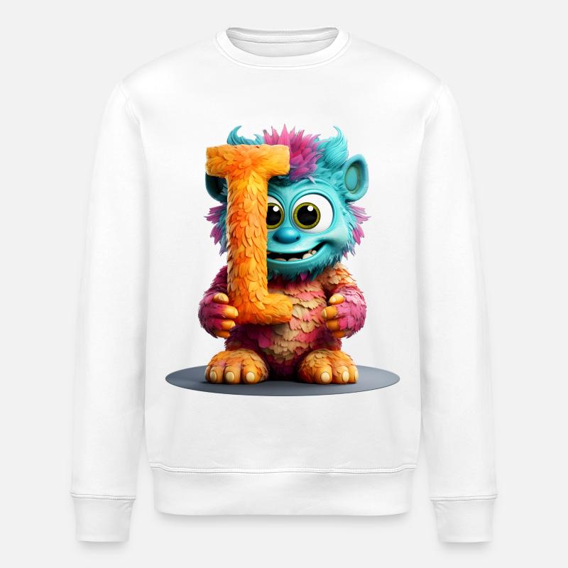 Alphabet Buchstabe I Buntes Monster - Stanley/Stella Unisex Bio-Sweatshirt ROLLER - Weiß