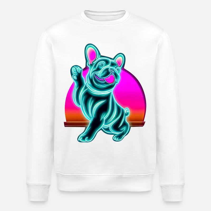 Frenchi Bulldogge Synthwave Sunset - Stanley/Stella Unisex Bio-Sweatshirt ROLLER - Weiß
