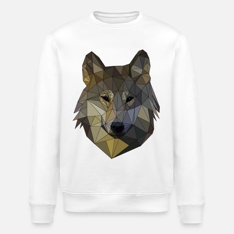 Polygon Wolf Triangular Mosaic Shapes Polyart - Stanley/Stella ROLLER Unisex Organic Sweatshirt - white