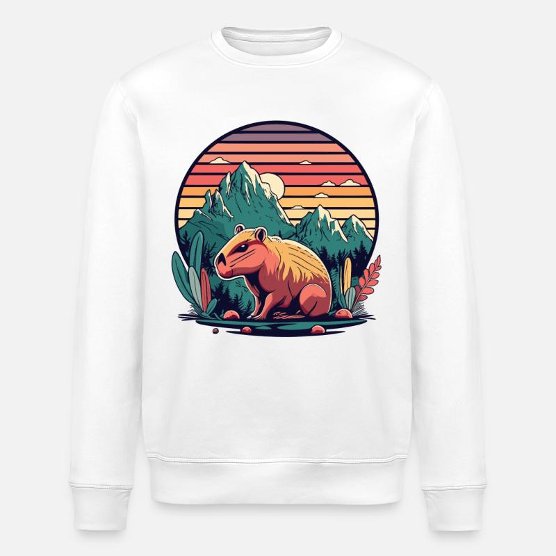 Capybara avec Retro Sunset - Sweat bio ROLLER Stanley/Stella Unisexe - blanc