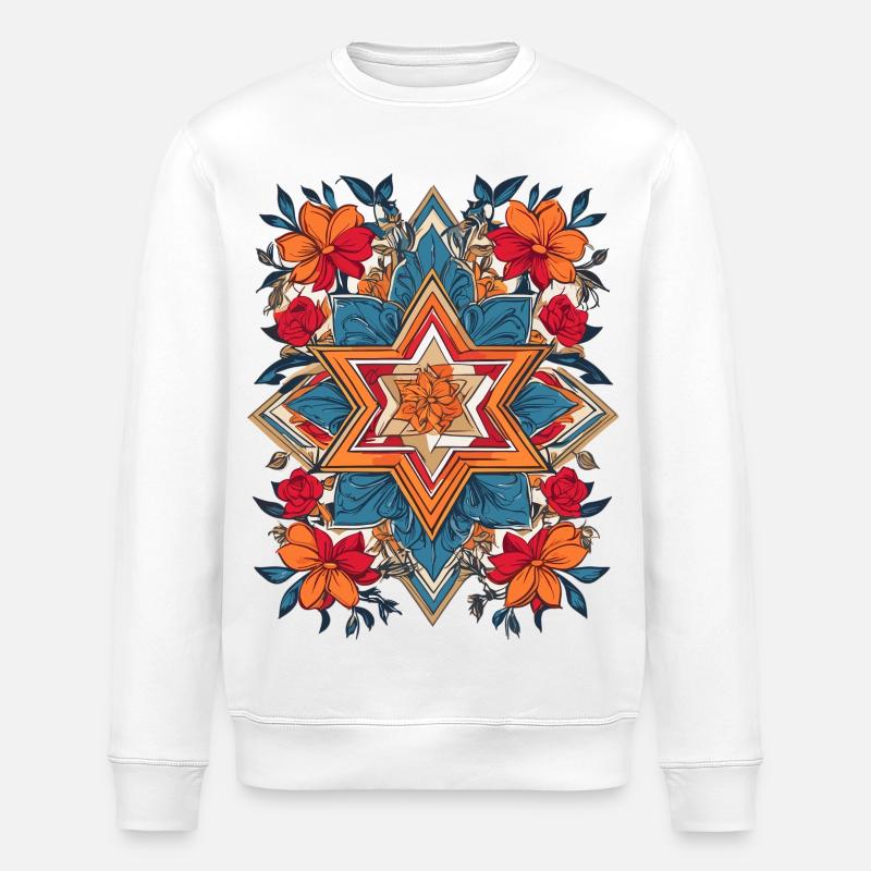 Étoile juive avec des fleurs - Sweat bio ROLLER Stanley/Stella Unisexe - blanc