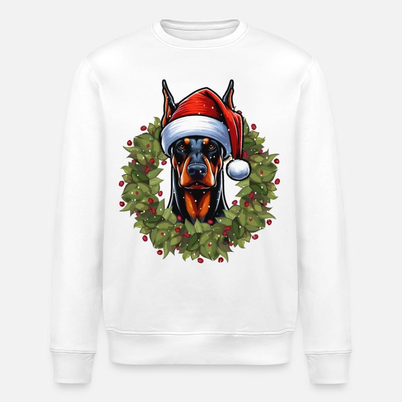Conception de chapeau de Noël Doberman - Sweat bio ROLLER Stanley/Stella Unisexe - blanc