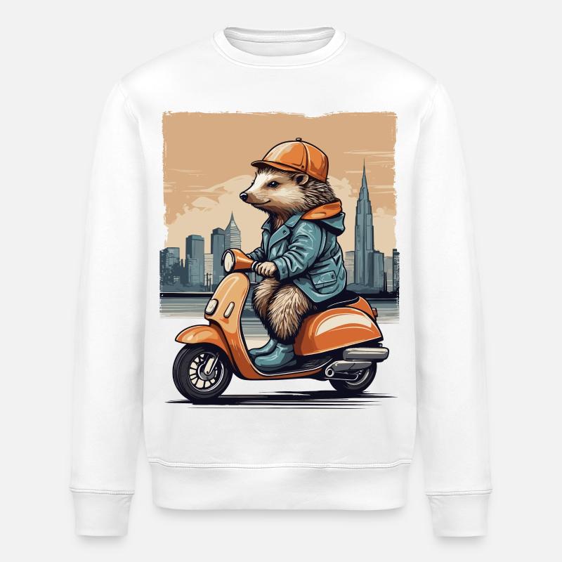 Süßer Igel auf Motorroller - Stanley/Stella Unisex Bio-Sweatshirt ROLLER - Weiß