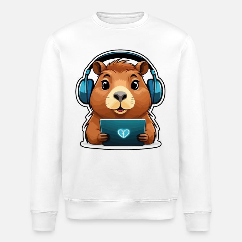 Capybara with computer - Stanley/Stella ROLLER Unisex Organic Sweatshirt - white