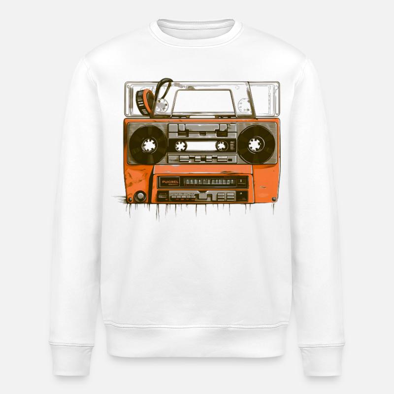 Retro Kassette T-Shirt Ghettoblaster Musik 80er - Stanley/Stella Unisex Bio-Sweatshirt ROLLER - Weiß