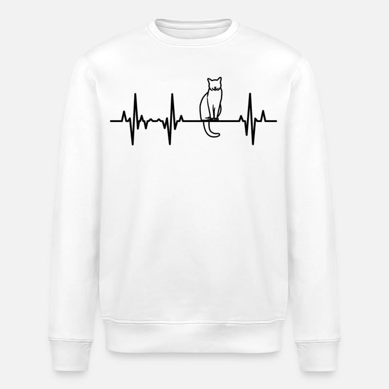 Katze EKG Herzschlag - Stanley/Stella Unisex Bio-Sweatshirt ROLLER - Weiß