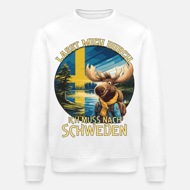 Schweden - lasst mich durch - Elch - Stanley/Stella Unisex Bio-Sweatshirt ROLLER - Weiß