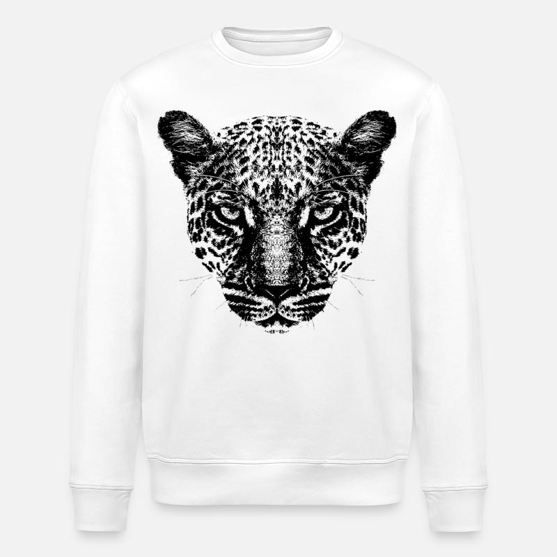 Léopard / Tête / Noir - Sweat bio ROLLER Stanley/Stella Unisexe - blanc