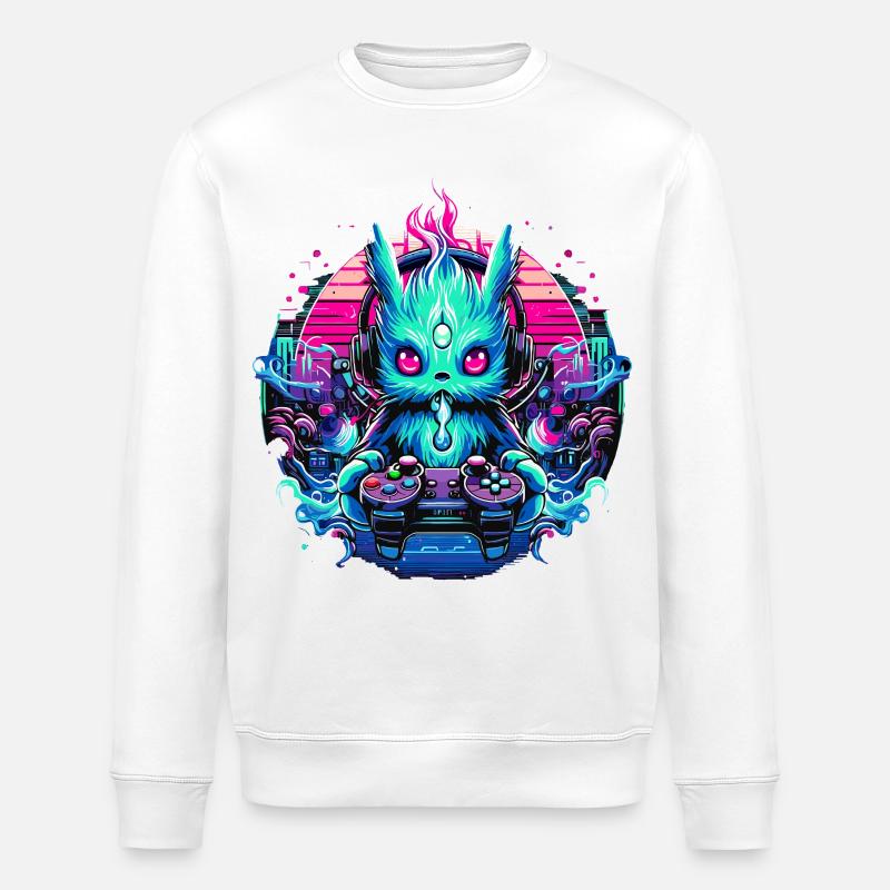 Synthwave Zocker Gaming Alien - Stanley/Stella Unisex Bio-Sweatshirt ROLLER - Weiß