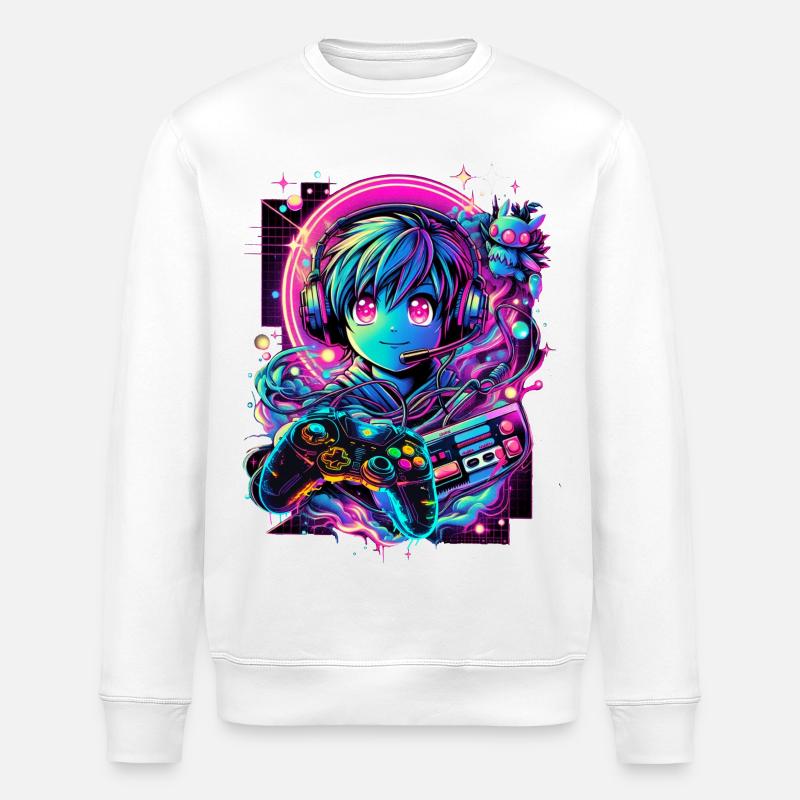 Gamer Controller Anime Synthwave Art - Stanley/Stella ROLLER Unisex Organic Sweatshirt - white