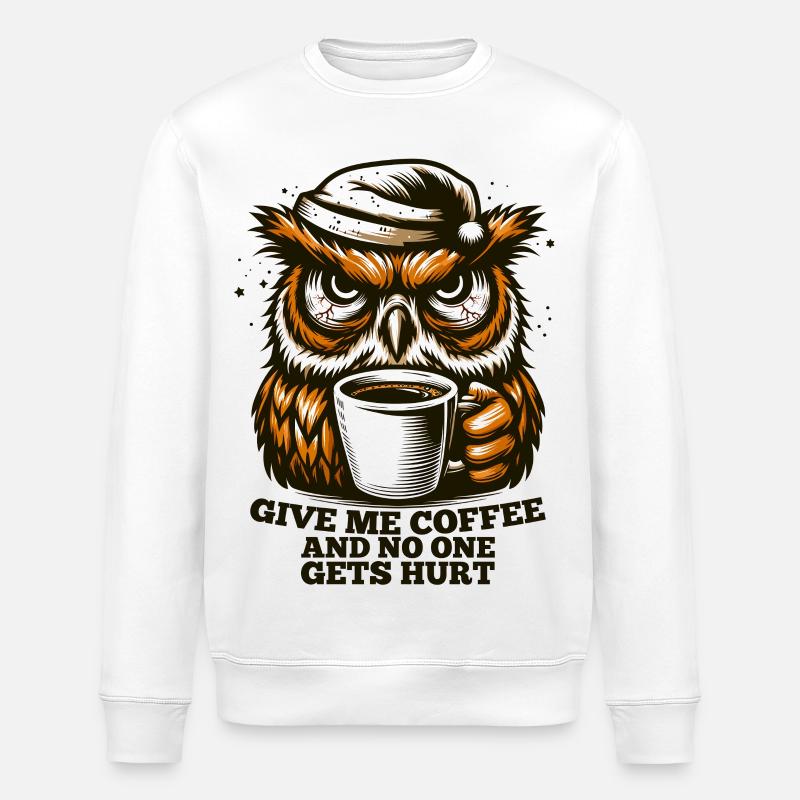 Eule Kaffee müde Geschenk - Stanley/Stella Unisex Bio-Sweatshirt ROLLER - Weiß