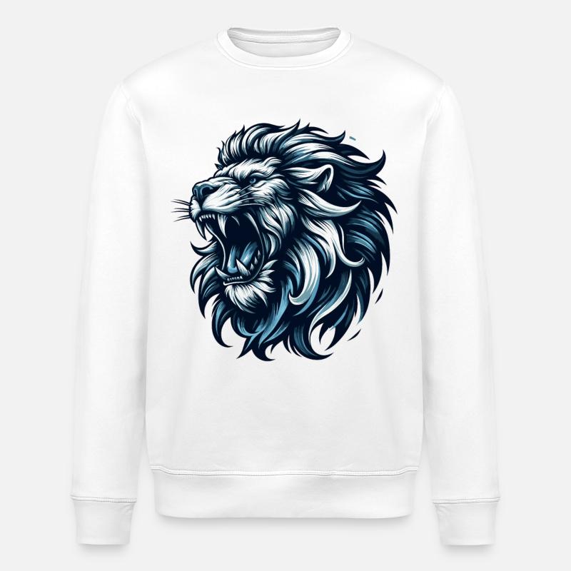 Lion rugit cadeau bleu - Sweat bio ROLLER Stanley/Stella Unisexe - blanc