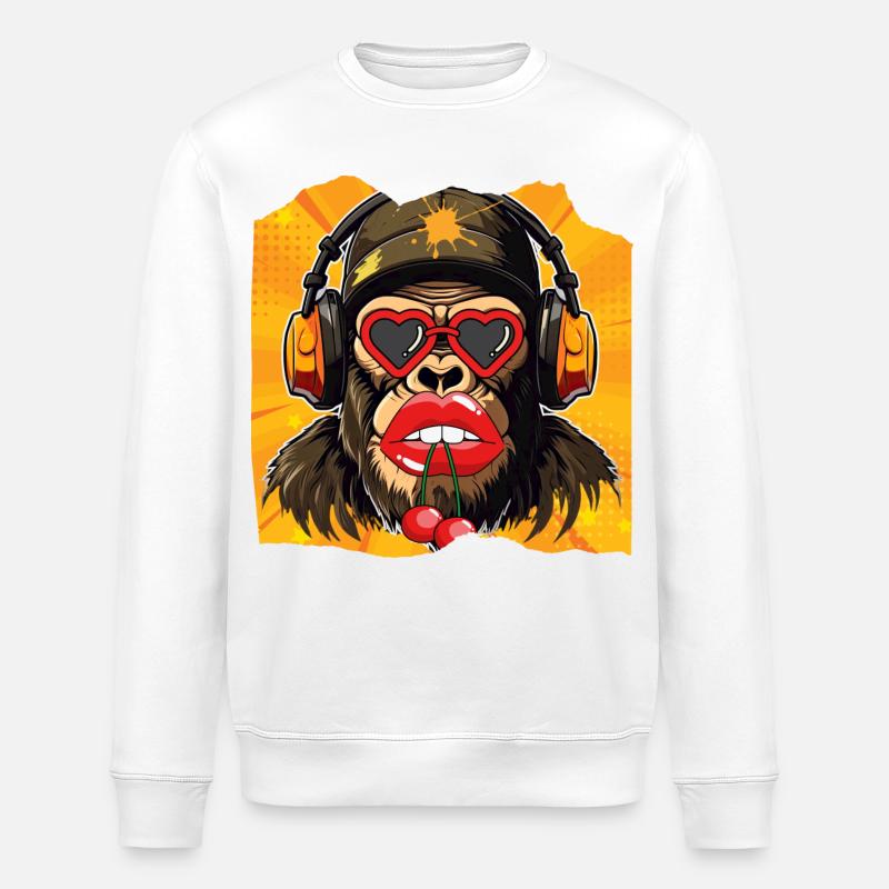 Singe et cerise - Sweat bio ROLLER Stanley/Stella Unisexe - blanc