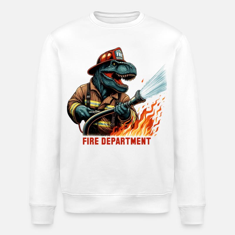 Fire Brigade T-Rex Gift - Stanley/Stella ROLLER Unisex Organic Sweatshirt - white