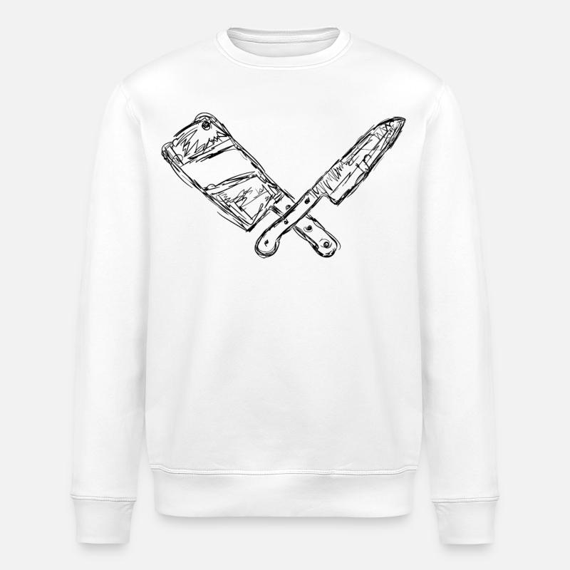 Messer und Hackbeil Zeichnung - Stanley/Stella Unisex Bio-Sweatshirt ROLLER - Weiß
