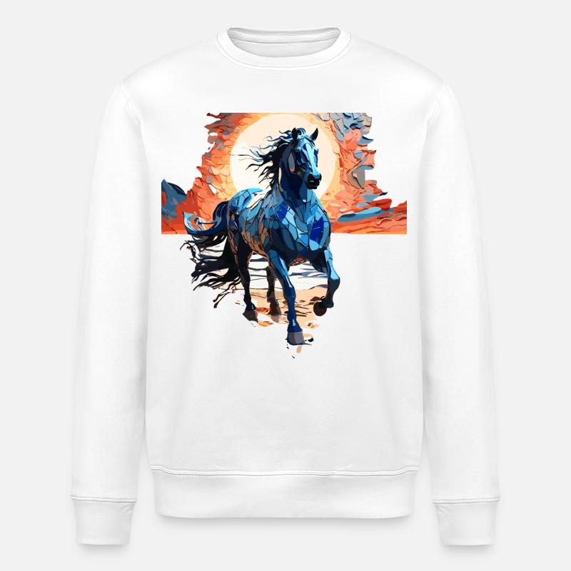 Illustration élégante de cheval bleu - Sweat bio ROLLER Stanley/Stella Unisexe - blanc