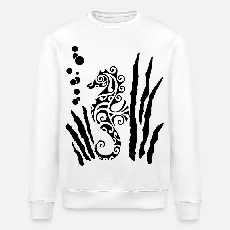 Schwarzes Stammes-Seepferdchen - Stanley/Stella Unisex Bio-Sweatshirt ROLLER - Weiß