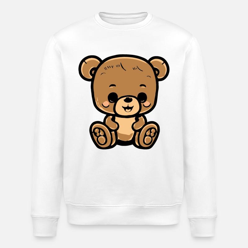 Kuschelteddy Sitzender Braunbär - Stanley/Stella Unisex Bio-Sweatshirt ROLLER - Weiß