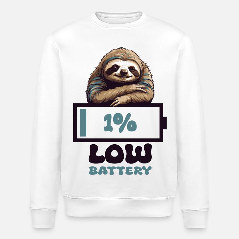 Faultier Leere Batterie - Stanley/Stella Unisex Bio-Sweatshirt ROLLER - Weiß