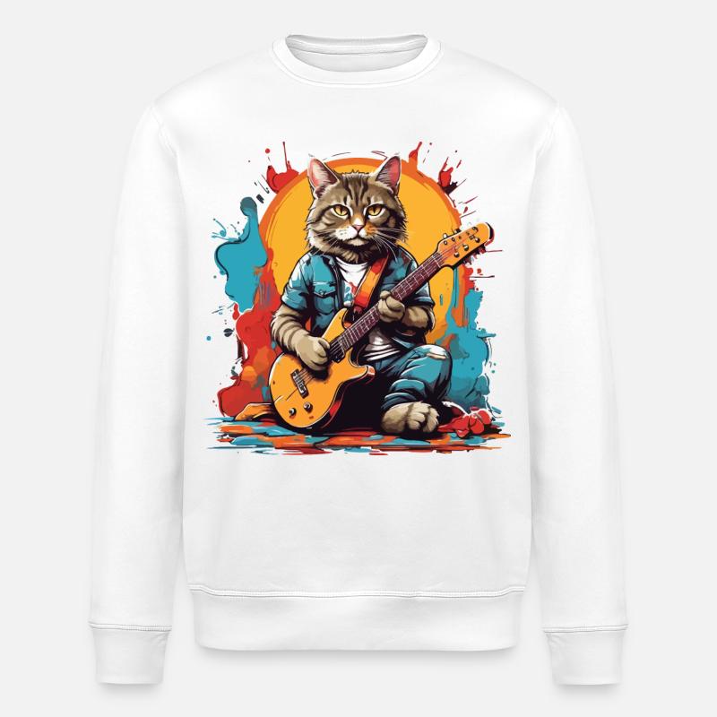 Chat avec guitare - Sweat bio ROLLER Stanley/Stella Unisexe - blanc