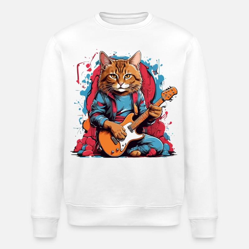 Katze mit Gitarre - Stanley/Stella Unisex Bio-Sweatshirt ROLLER - Weiß