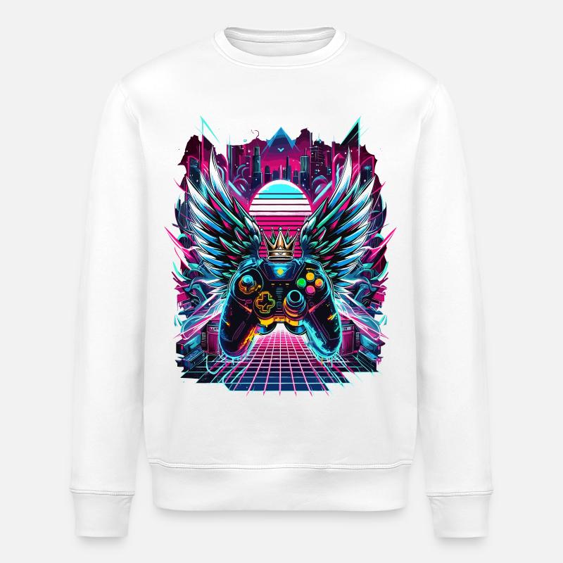 Manette Synthwave Sunset Gamer - Sweat bio ROLLER Stanley/Stella Unisexe - blanc