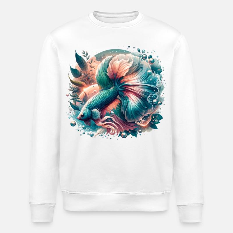 Kampffisch, Betta splendens, bunter Fisch - Stanley/Stella Unisex Bio-Sweatshirt ROLLER - Weiß