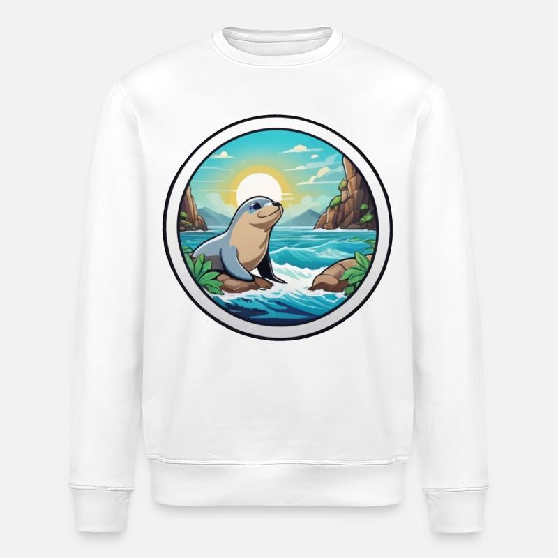 Kleine Robbe an der Küste - Stanley/Stella Unisex Bio-Sweatshirt ROLLER - Weiß