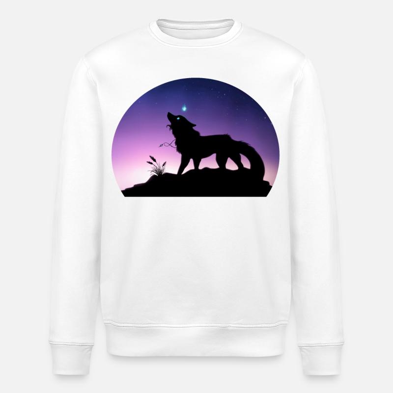 Die Reise eines Sternenwolfs - Silouhette Nocturne - Stanley/Stella Unisex Bio-Sweatshirt ROLLER - Weiß