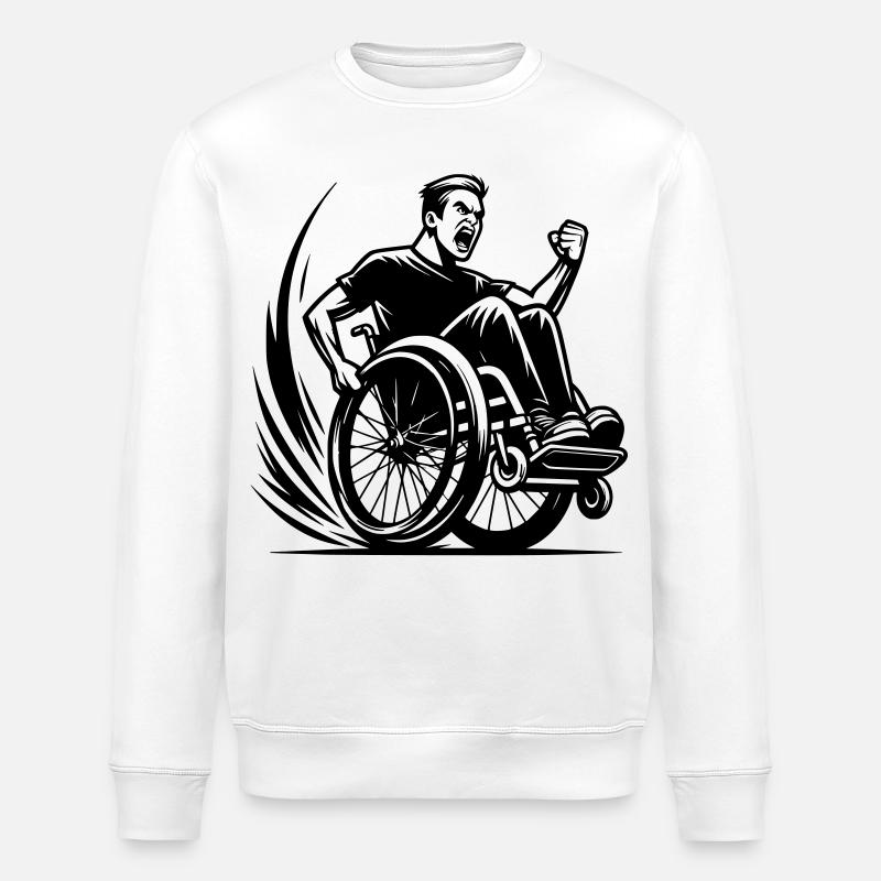 Wütender Rollstuhlfahrer macht einen Wheelie # - Stanley/Stella Unisex Bio-Sweatshirt ROLLER - Weiß