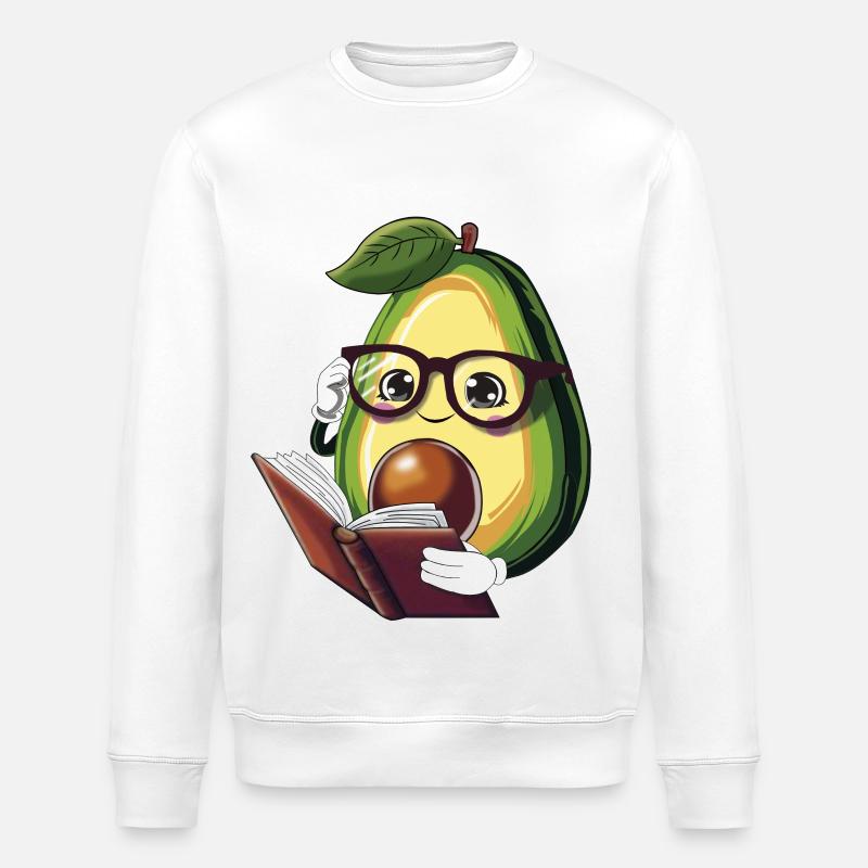 Avocado liest ein Buch – Bücherwurm - Stanley/Stella Unisex Bio-Sweatshirt ROLLER - Weiß
