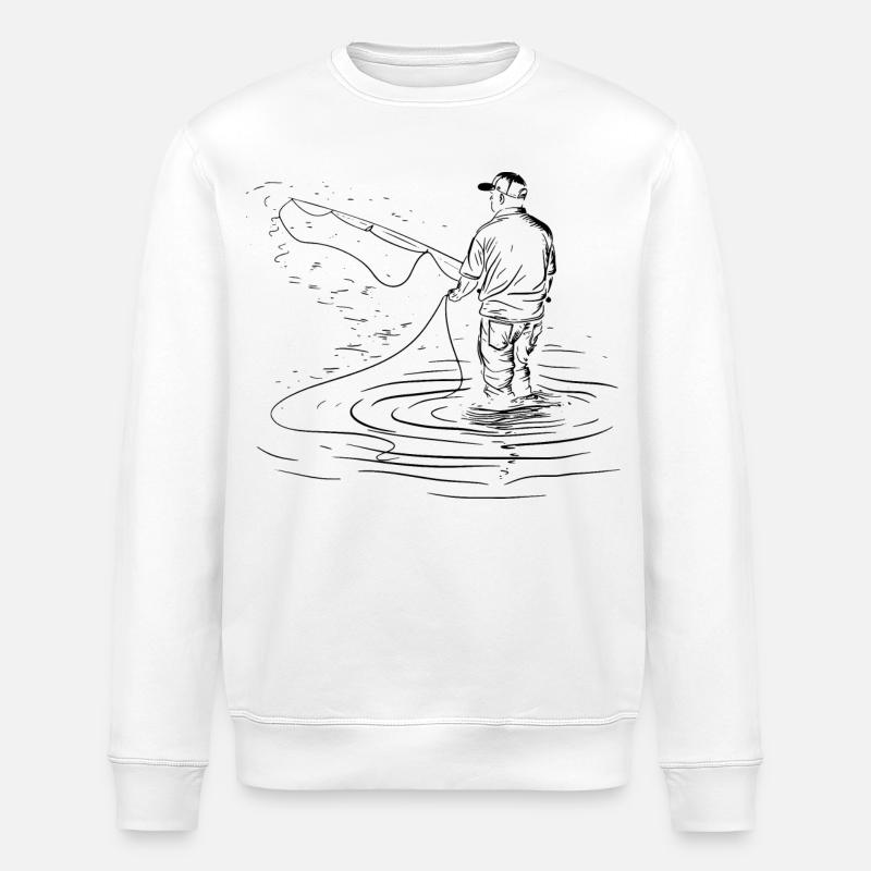 Fishing Drawing - Stanley/Stella ROLLER Unisex Organic Sweatshirt - white