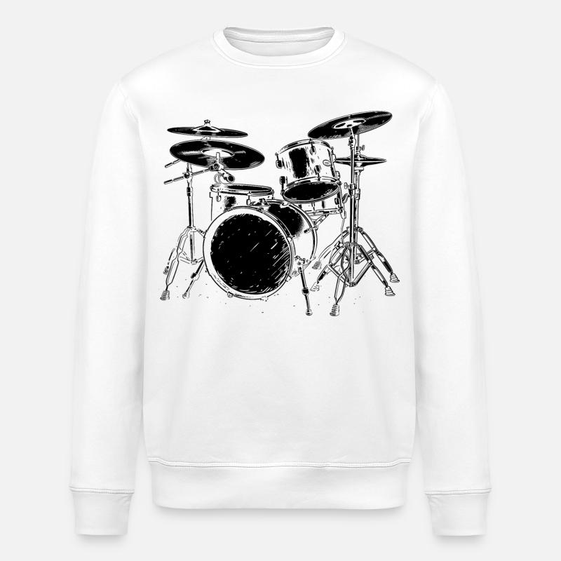 Drumkit Drawing - Stanley/Stella ROLLER Unisex Organic Sweatshirt - white