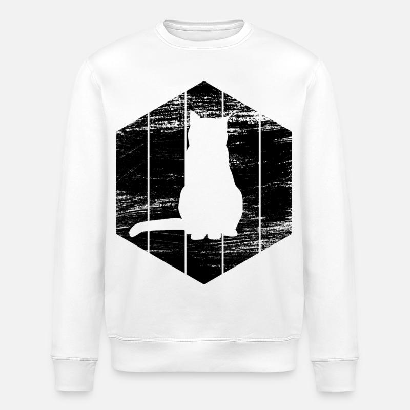 Katze Zeichnung - Stanley/Stella Unisex Bio-Sweatshirt ROLLER - Weiß