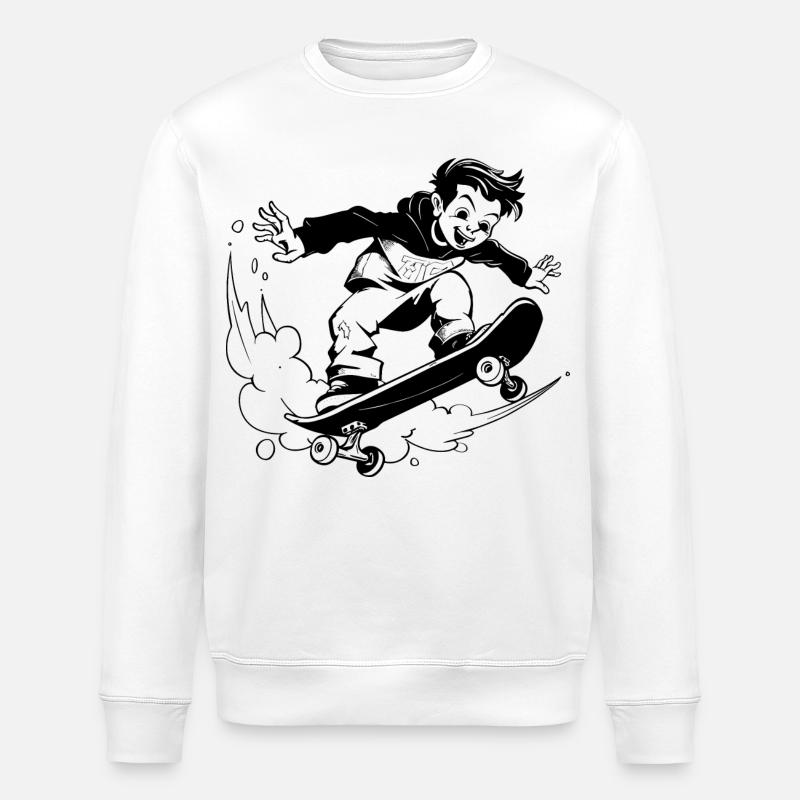 Cartoon Skateboarding Junge - Stanley/Stella Unisex Bio-Sweatshirt ROLLER - Weiß