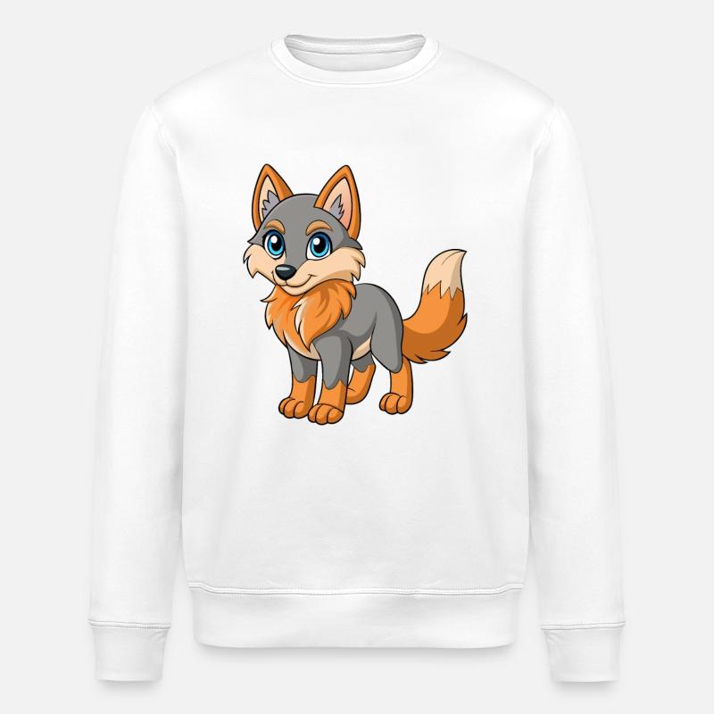 Wolf Niedliche Maskottchen Cartoon Figur Kawaii - Stanley/Stella Unisex Bio-Sweatshirt ROLLER - Weiß