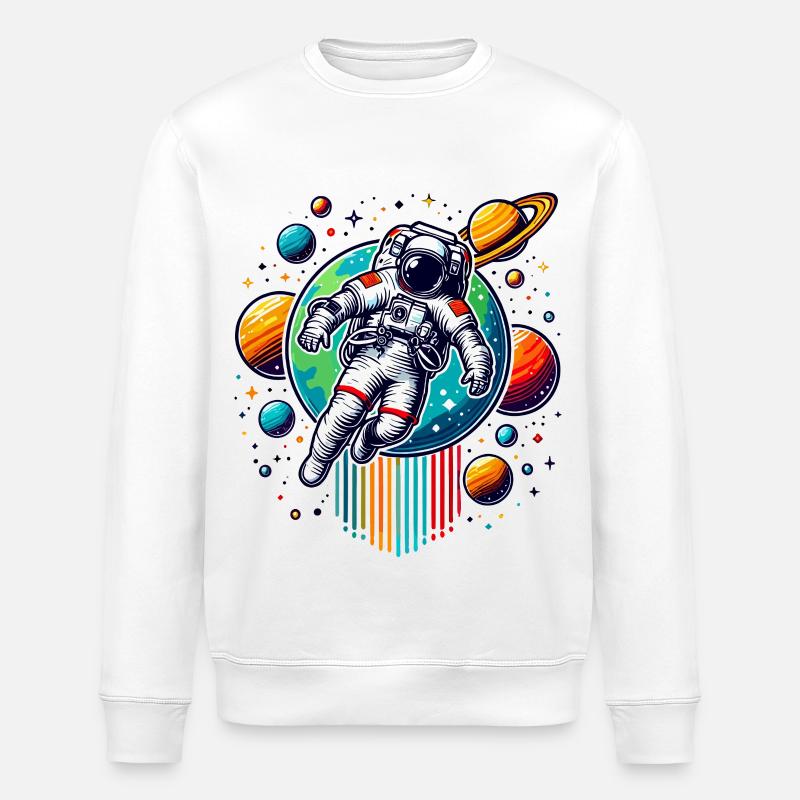 Retro Astronauts Space Planet Design - Stanley/Stella ROLLER Unisex Organic Sweatshirt - white