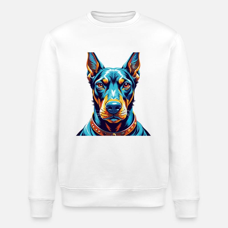 Dobermann Hunderasse Bunte Karikatur Kawaii - Stanley/Stella Unisex Bio-Sweatshirt ROLLER - Weiß