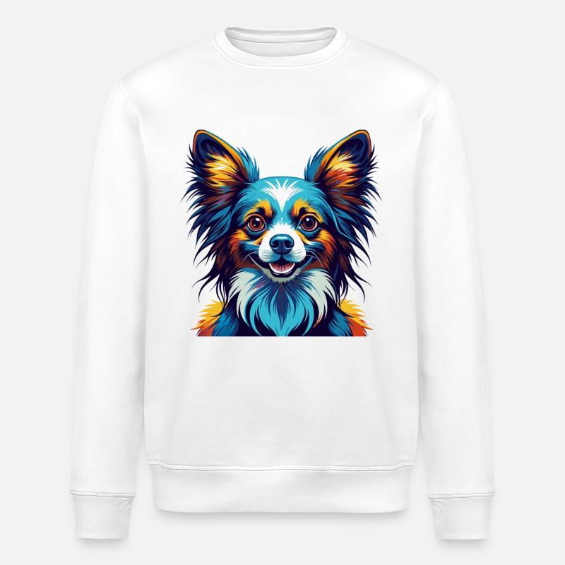 Papillon Hunderasse Bunte Karikatur Kawaii - Stanley/Stella Unisex Bio-Sweatshirt ROLLER - Weiß