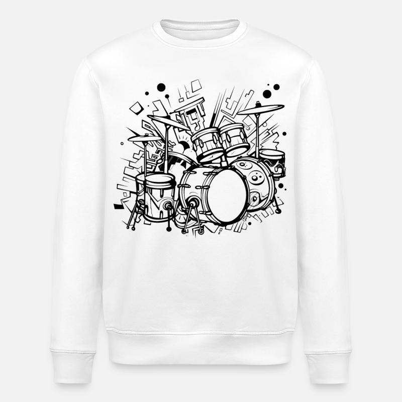 Drum Sketch - Stanley/Stella ROLLER Unisex Organic Sweatshirt - white
